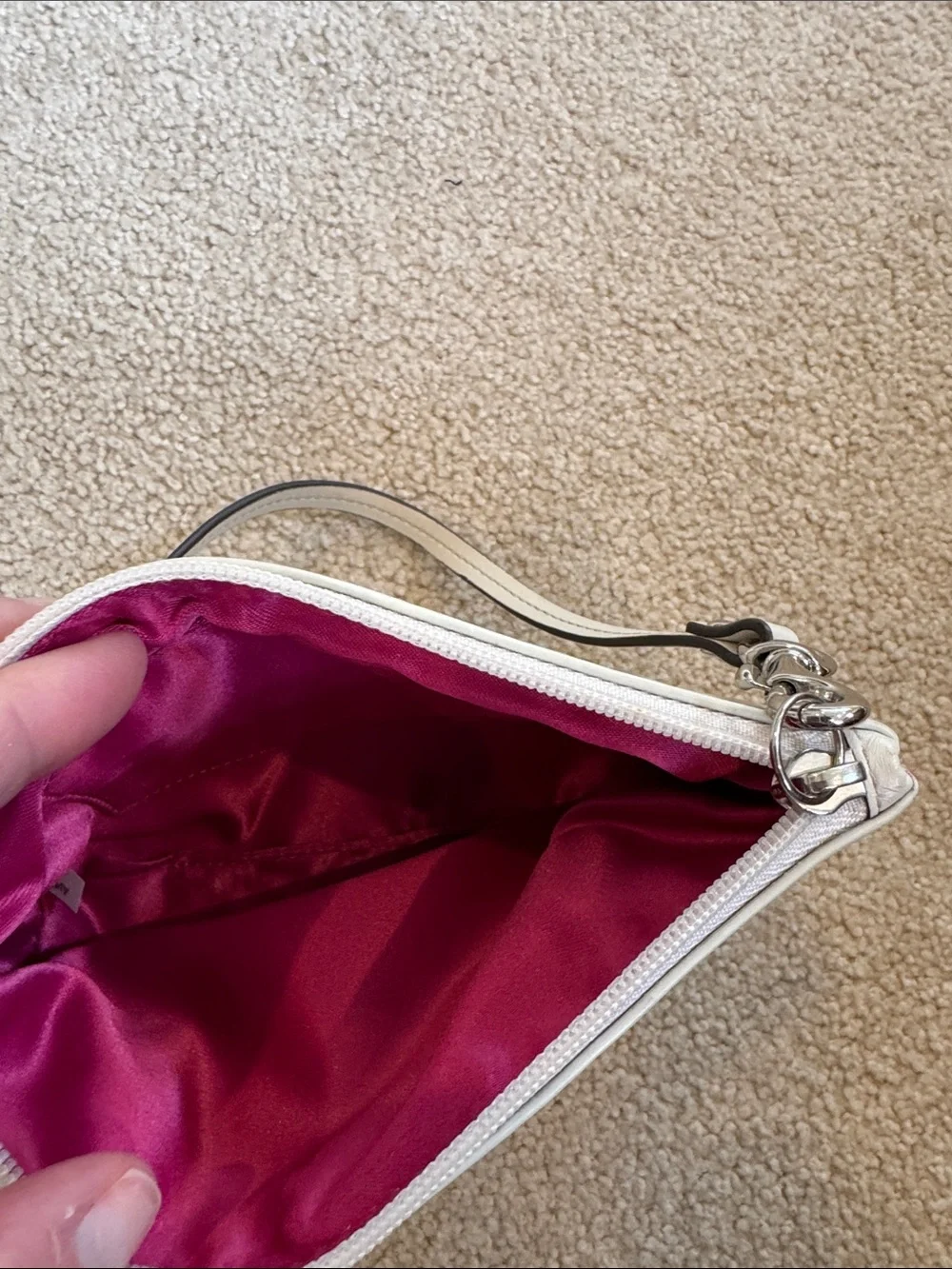 Coach Small Pebbled Leather wristlet in Cream with Gold Accent